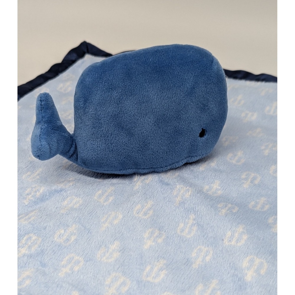 Cloud Island Whale Blue Baby Boy Girl Security Blanket Lovey 14" Blankie Satin